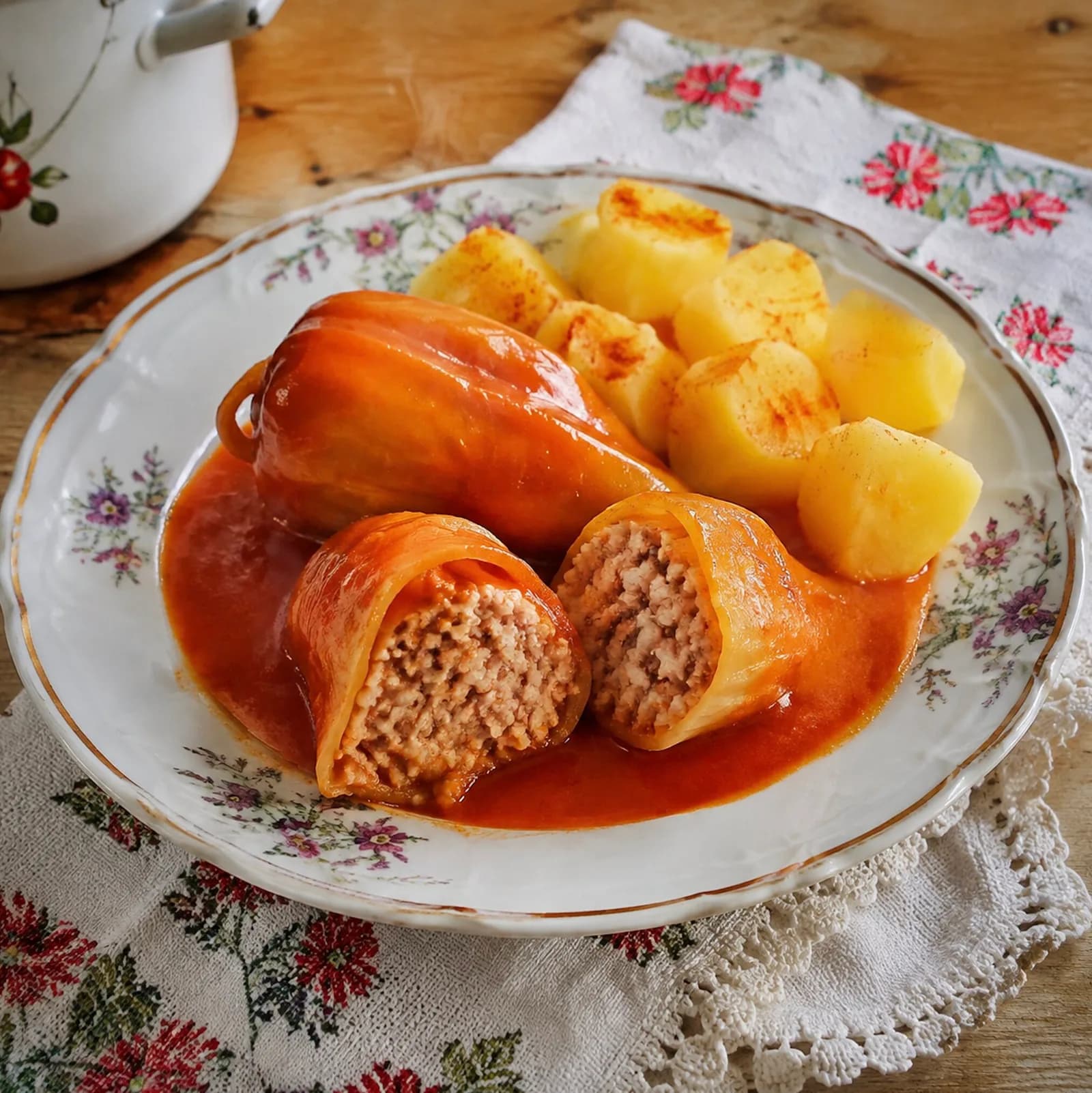 Hagyományos töltött paprika paradicsommártásban