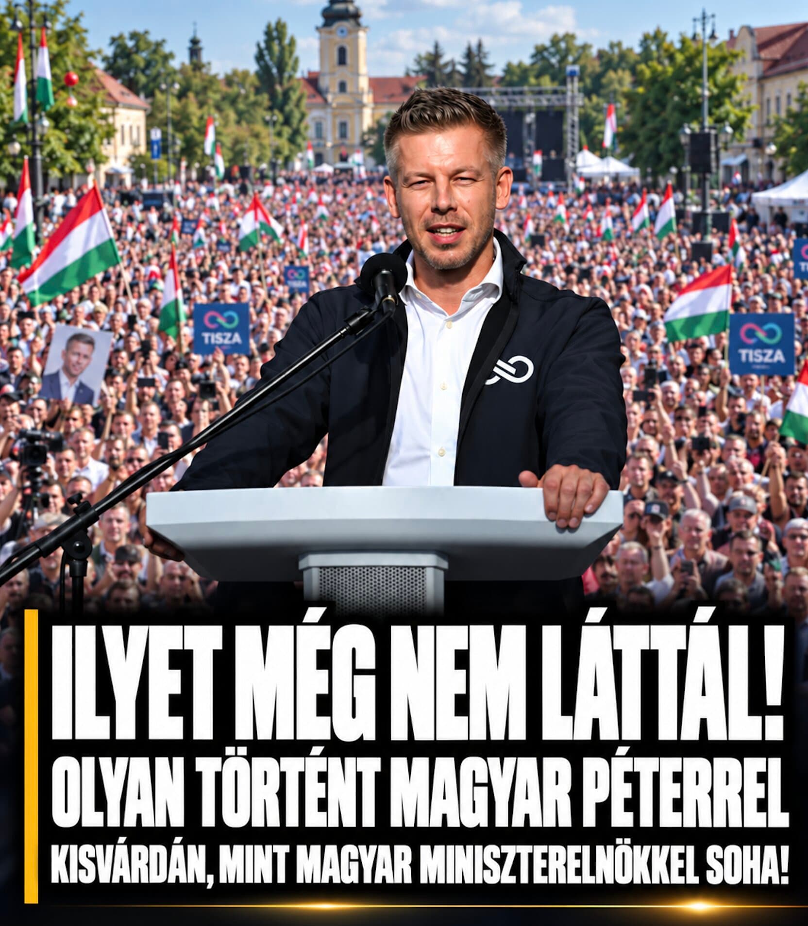 Óriási tömeg fogadta Magyar Pétert Kisvárdán – megtelt a belváros az országjárás újabb állomásán.